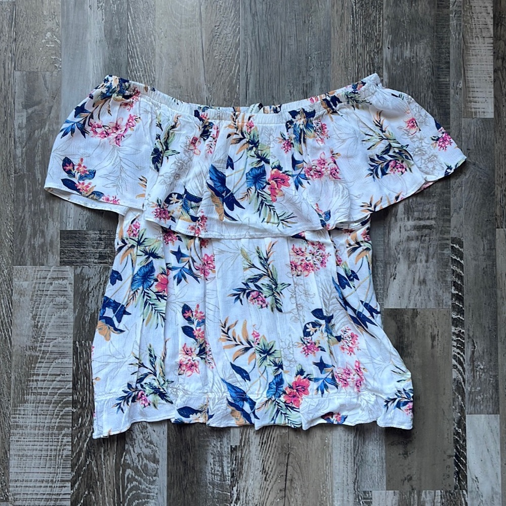 AMERICAN EAGLE OFF THE SHOULDER FLORAL PATTERN TOP | WOMEN’S BLOUSE